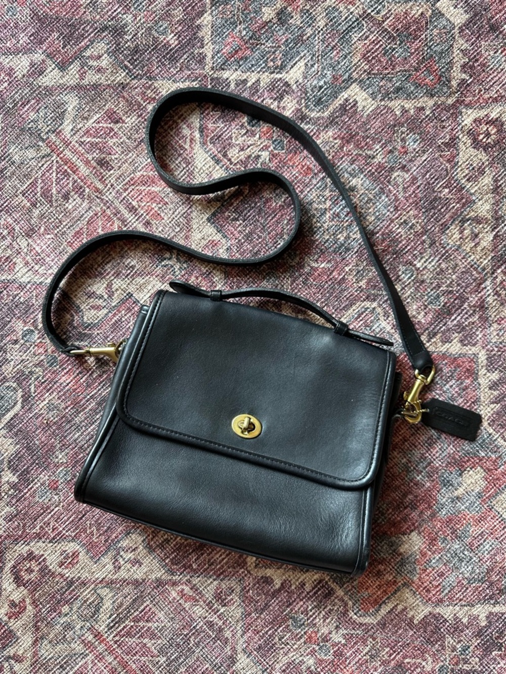 Coach 9870 Iconic Black Leather Crossbody with Gold Turn-Lock